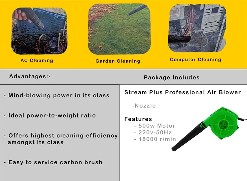 Anti Vibration & Sparkless Technology 500W RPM 18000 Forward Curved Air Blower Airfoil Air Blower (Corded Vacuum)