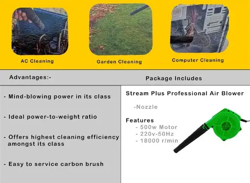 [bg1] Anti Vibration & Sparkless Technology 500W RPM 18000 Forward Curved Air Blower Airfoil Air Blower (Corded Vacuum)